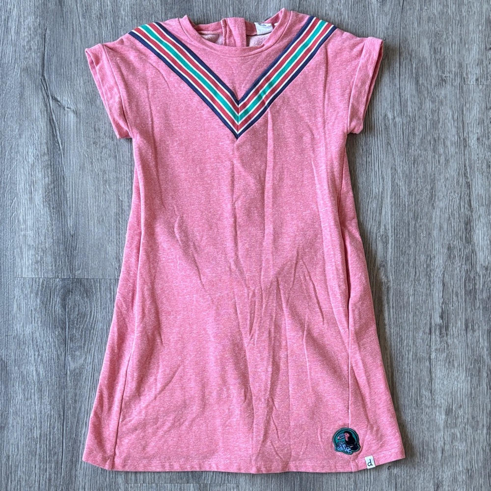 Deux Par Deux Pink Stripe V-Neck Shift Dress